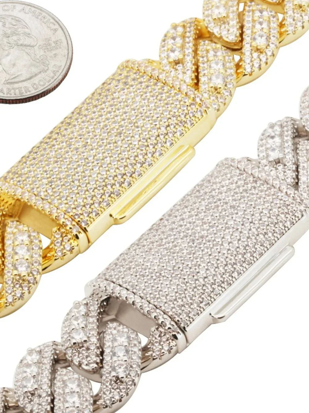 14k Yellow/White GP AAA CZ 20mm Cuban Link Chain Necklace Bracelet 8.5”-24”